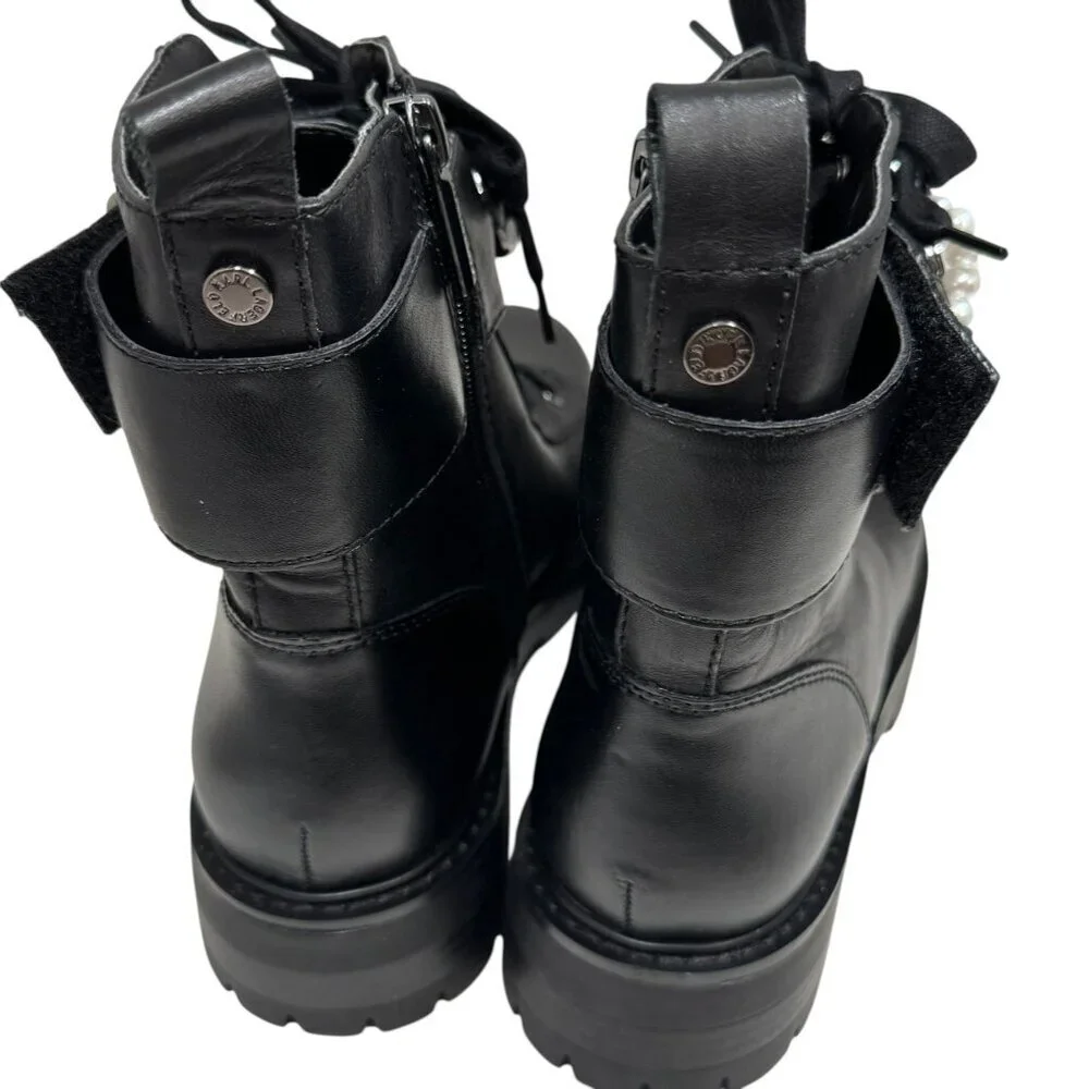 Karl Lagerfeld Women's Combat Boots  Maxi Chain Fem Size 8  NEW‎